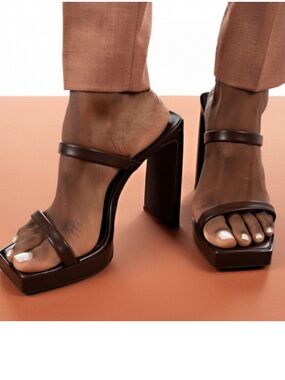 Jeffrey Campbell Hustler Platform Sandals Black Size 9.5 Square Toe Shoes Patent